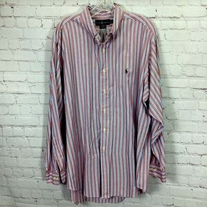 Vintage Ralph Lauren Yarmouth Pinstripe Button Down Shirt Mens XL Red White Blue